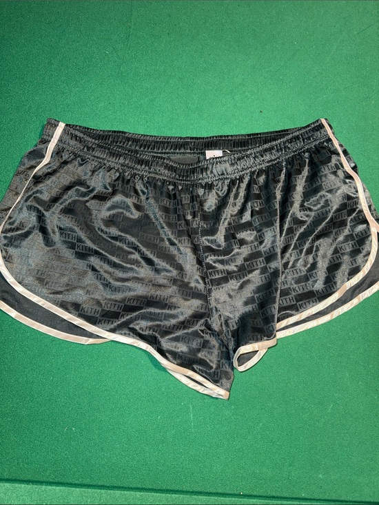 Kith Pants - Kith DK GREEN Satin Athletic Shorts with Cream Contrast Trim